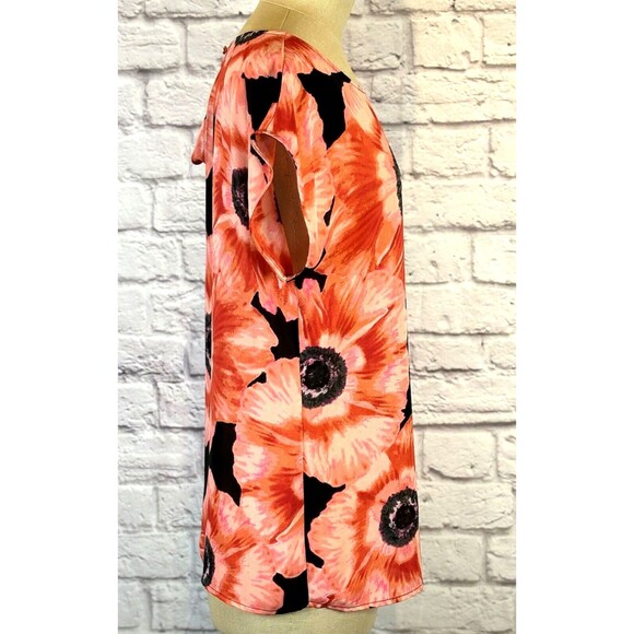 Banana Republic Short Sleeve Poppy Patterned Floral Top Blouse Shirt Coral SMALL - Picture 5 of 9